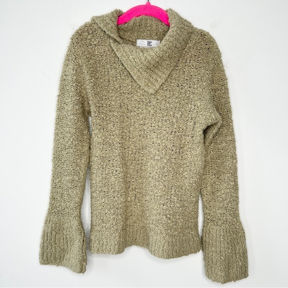 DEUX PAR DEUX Chunky Knit Sweater Kids Size 6 Beige Brown Cowl Neck Bell Sleeve - Picture 1 of 6